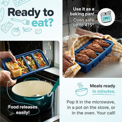 Souper Cubes Silicone Freezer Molds Gift Set with 2 Tbsp, 1/2, 1, and 2 Cup Silicone Freezer Trays With Lids - Meal Prep and Kitchen Essentials Bundle - Blueberry