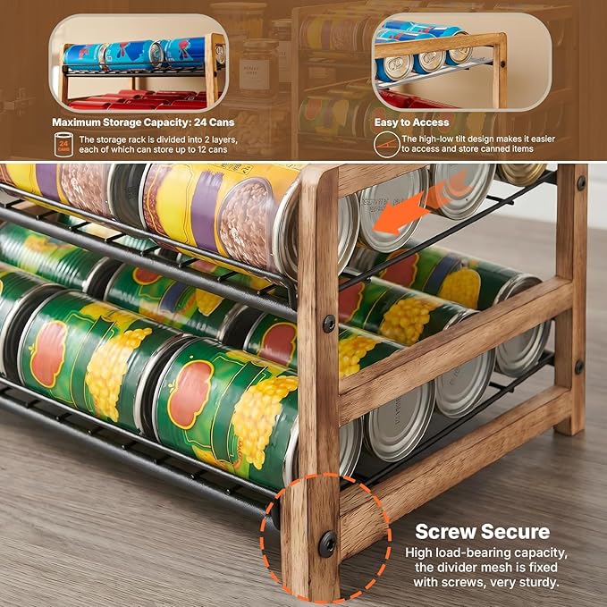 DGWJSU Can Organizer for Pantry 2-Tier, Can Storage Organizer Pantry, Soda Can Organizer, Holds up to 24 Cans Holders for Pantry, Cabinet, Countertop, Carbonized Brown