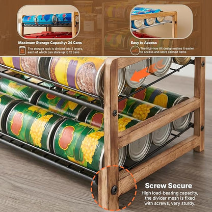 DGWJSU Can Organizer for Pantry 2-Tier, Can Storage Organizer Pantry, Soda Can Organizer, Holds up to 24 Cans Holders for Pantry, Cabinet, Countertop, Carbonized Brown