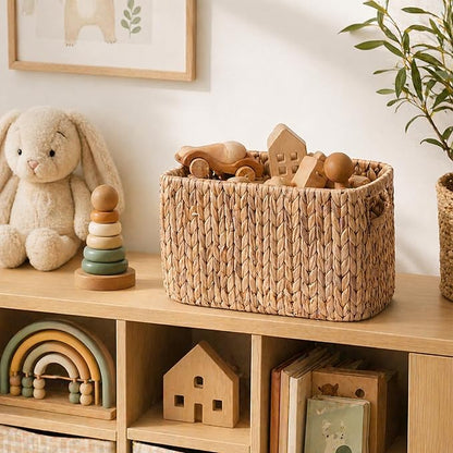 Wicker Toilet Paper Storage Holder with Built-in Handles, Toilet Paper Holder for up to 6 Mega Rolls, Water Hyacinth Toilet Paper Baskets Bathroom Accessories Organizer