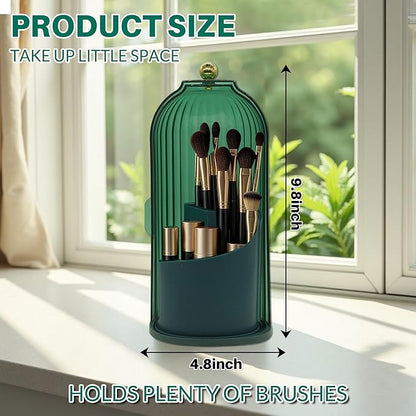 Makeup Brush Holder with Lid Cosmetic Tools Organizer 360 Rotating Waterproof Dustproof Make Up Brushes Storage for Vanity Bathroom Countertop