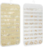 1 Pack Hanging Jewelry Organizer 80-Pocket Dual-sided Jewelry Storage for Earring Necklace Bracelet Ring Travel Holder, White and Beige