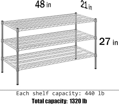 21" Deep x 48" Wide x 27" Height Wire Shelving Kit | 3-Tier | NSF Commercial Storage Rack Unit