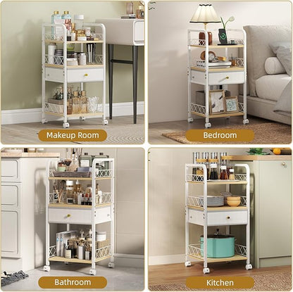 Makeup Organizer Rolling Cart with Drawer, Makeup Organizer on Wheels, Rolling Makeup Bathroom Storage Cart, Cosmetics Display for Nail Polish Makeup Brush