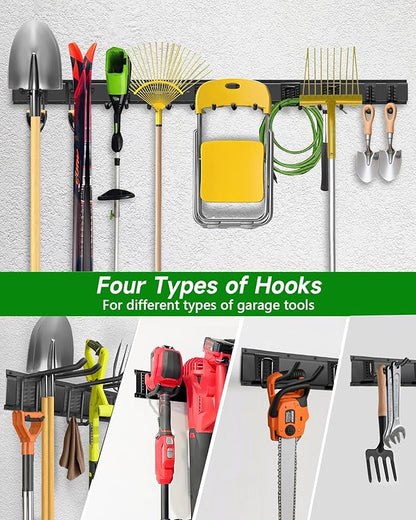 PIYILO 64 inches Garage Tool Organizer Wall Mount, Garden Tool Organizer Rack Heavy Duty, Hanging Storage Organization Racks Holder with 10 Hooks, for Lawn Tools, Shovel, Shed