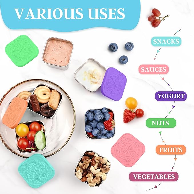 Qukaka Stainless Steel Snack Containers for Kids,7.2oz Easy Open Leak Proof Reusable Snack Box Container with Lids,Small Lunch Containers for Meal Prep,School,Picnic and Travel-6Pack