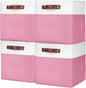 Bagnizer Collapsible Fabric Storage Cubes 11x11 Cube Storage Bins, 4 Pack Closet Baskets Box with Handles for Organizing, Shelf, Toys, Clothes, Home, Office, Nursery (Pink&White)