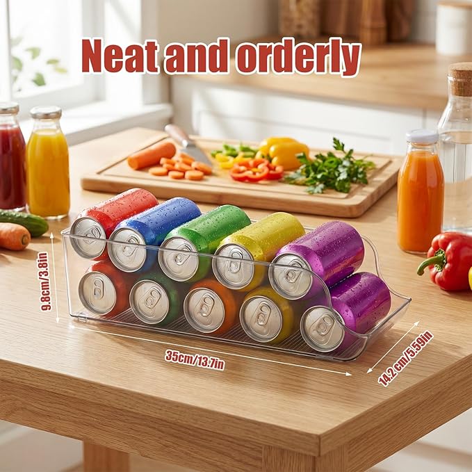 Soda Can Organizer for Refrigerator, Clear Drink Organizer for Fridge and Pantry - Double Layer Rolling Soda Dispenser for Pop Cans and Beverages (2PC)