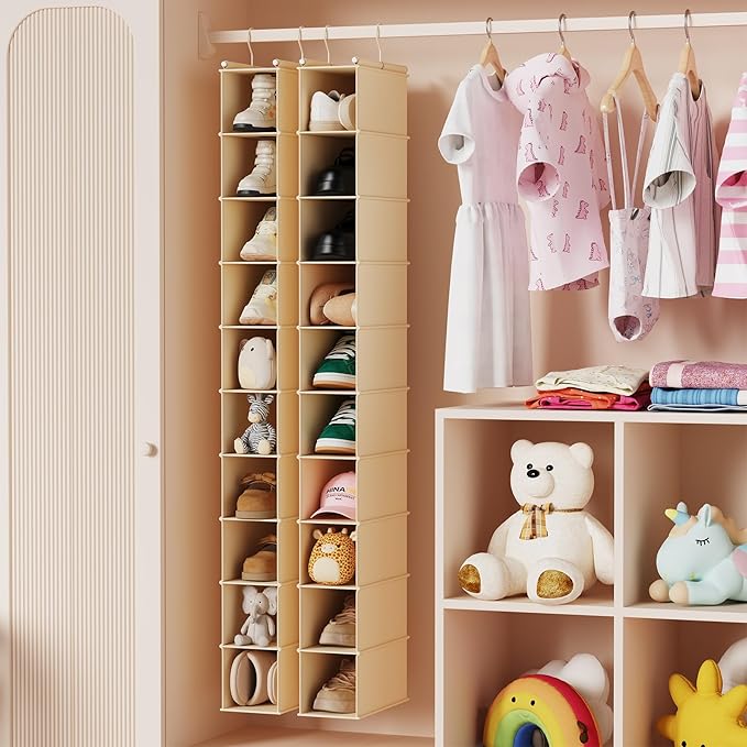 MAX Houser 10-Shelf Hanging Shoe Shelf Organizer, Hanging Shoe Storage for Closet (Beige)