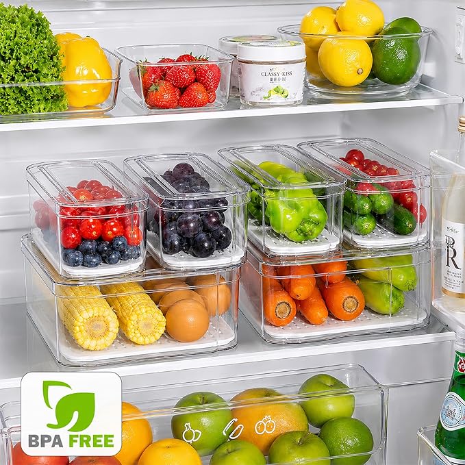 SMRCAD Fridge Organizers and Storage, 10 Pack Clear Organizer Bins with Lids for Kitchen, Pantry, Refrigerator, Food, Fruit, Vegetable Storage