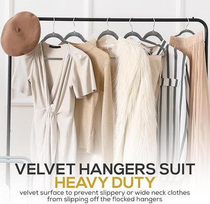 Techzoo Premium Velvet Hangers 50 Pack Ultra Thin Non Slip Adult Felt Space Saving Slim Suit Hanger for Closet Heavy Duty Coat Pants Jackets Dress Hangers 360° Swivel Hook Hold Upto 10 lbs Gray