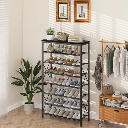Metal Shoe Rack, 8 Tier Shoe Shelf Holds 32 Pairs, Vertical Shoe Organizer for Garage Front Door Entrance, Black