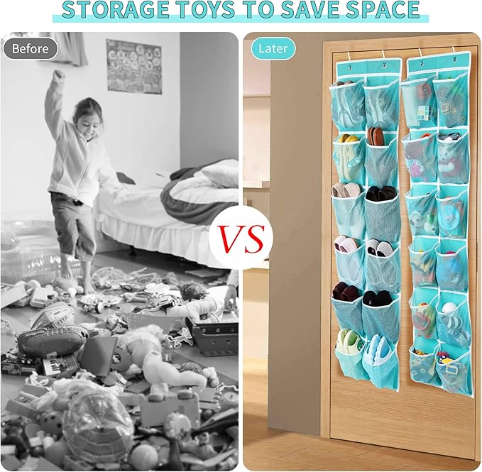 GOMAJI 2PK Over the Door 12 Large Pockets Hanging Shoe Organizer, Turquoise