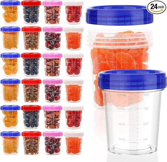 XSEINO 24 Pack 4 Oz Freezer Storage Containers with Lids, Soup Containers with Lids, Airtight Condiment Cups for Salad Dressing, Meal Prep, Snack, BPA Free, Leakproof, Microwave & Dishwasher Safe