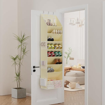 Criusia Shoe Storage, Over the Door Shoe Organizer, Hanging Closet Shoe Storage with Large Deep Pockets, Fits 16–24 Pairs of Sneakers, Sandals, Boots, Beige
