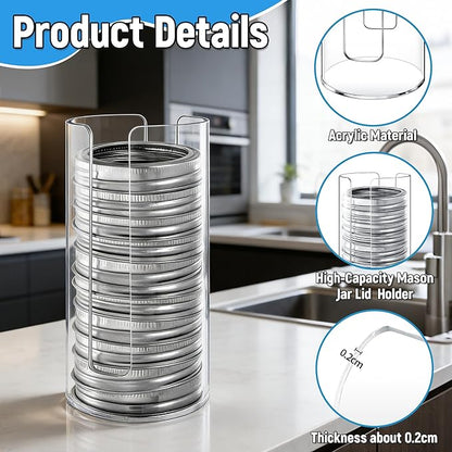 2 Pack Mason Jar Lid Organizer Wide & Regular Mouth Acrylic Storage Accessories for Home Kitchen Mason Jar Lid Organization Fit Mason/Canning/Bamboo Lids