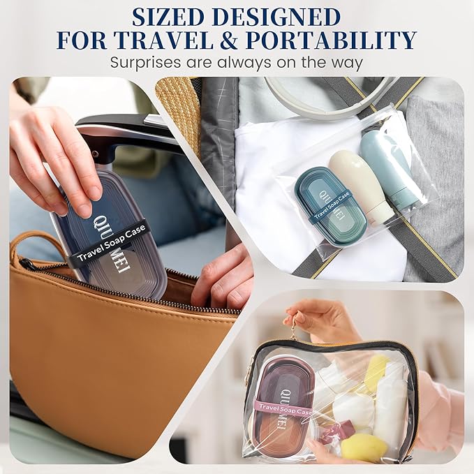 Shampoo Bar Holder and Soap Case, Leakproof Travel Container with Lid & Drain Tray, Includes Silicone Strap and Soap Bag, Compatible with Kitsch Solid Shampoo & Conditioner Bars(Grape Purple, Large)