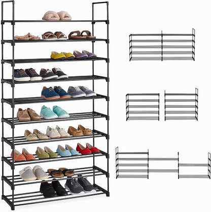 Relaxdays XXL Shoe Rack Plug-In System, 10 Levels, Modular, H x W x D: 175.5 x 93 x 30.5 cm, Metal Shoe Storage, Black