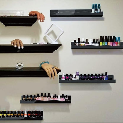 YMVV 15" Nail Polish Rack Wall Mounted Shelf,6 Pack Black Acrylic Organizer Supplies for Nail Techs,Great Display for Salons Retailers