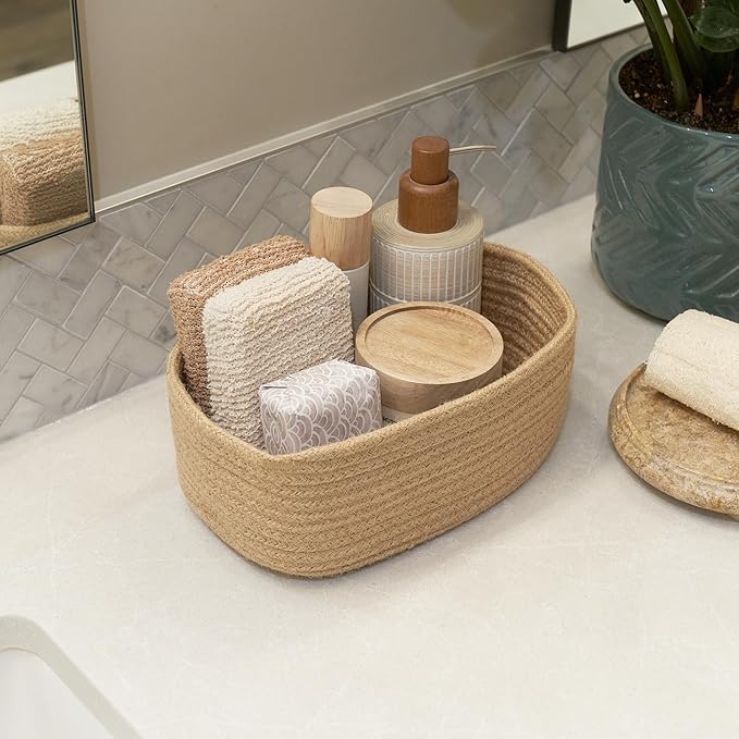 Beautiful Storage Basket Set of 3 - Sturdy Jute Rope Baskets for Shelves Are Perfect for Organizing Your Home - Quality Storage Bins Easily Fit With Any Nursery or Bedroom Decor