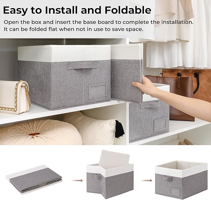 GRANNY SAYS Storage Baskets for Shelves, Fabric Storage Bins for Clothes, Closet Organization Bins, Collapsible Storage Bins with Handles, Decorative Storage Box, Large, 3-Pack