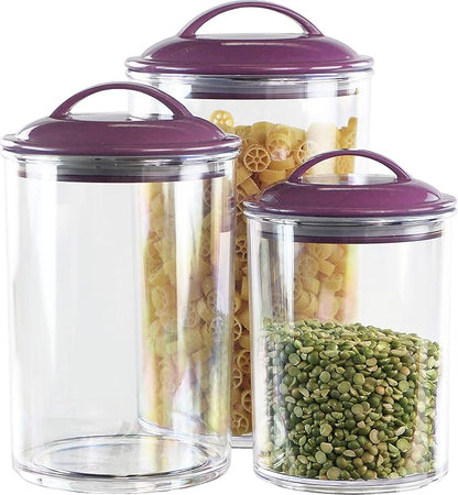 Reston Lloyd Food Storage Containers, BPA Free Airtight Canisters for Cereal, Pasta, Sugar, Coffee, Flour, Cookies, Loose Tea, for Kitchen Organization, Set of 3, Plum