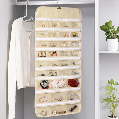 Cabilock Hanging Jewelry Organizer - Jewelry Travel Organizer, Hanging Jewelry Organizer Revolving Hanger - Double-Sided 66 Pocket for Girls Women Travel Jewlery