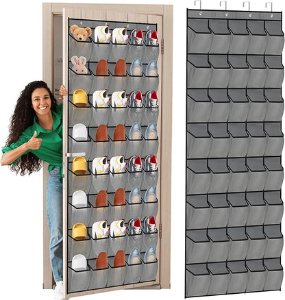 Over the Door Shoe Organizer, 40 Large Mesh Pockets Hanging Shoe Rack Organizer for Closet Behind The Door Storage Holder for Entryway Bedroom Dorm Gray