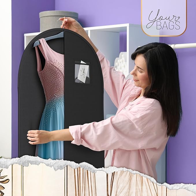Luxury On the Go Black Suit Bag, Dress, and Travel Gown Garment Bags – 54" Hanging Garment Bag with Clear ID Window – Lightweight & Tear-Resistant – 3 Pack for Dresses, Prom, Evening Gown