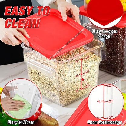 2 Pack Square Food Storage Container With Lid,2-12 Quart Commercial Storage Box With Scale & Handle,Cake Making,Dough Marinating Meat,Kitchen Supplies (6 Quart)