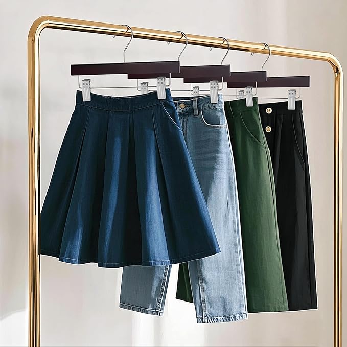 Quality Hangers Wooden Pants Hangers - 100-Pack Swivel Hook Cloth Hanger Set - Lotus Wood Skirt, Pant, Shorts and Slack Hangers with Adjustable Clip – Clothing Hanger Set (Mahogany, 100)