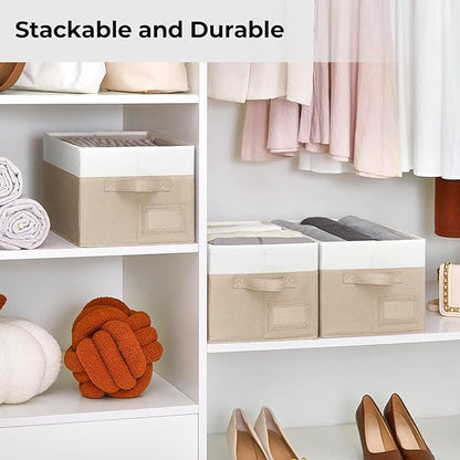 GRANNY SAYS Closet Storage Bins, Storage Baskets for Closet, Fabric Bins for Clothes, Closet Organizer Bins, Khaki&Ivory, Medium, 3-Pack