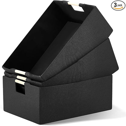 Cinnvoice 3 Pack Fabric Storage Bins for Closet Shelves, Rectangle Wardrobe Organizer with Handle, Collapsible Shelves Storage Basket for Sorting Clothes and Toy (Black,15 x 10.6 x 6 Inch)