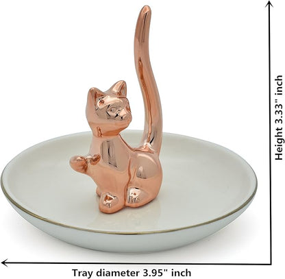 Rose Gold Lucky Kitten Rings Holder Jewelry Storage Dish Trinket Tray Decorative