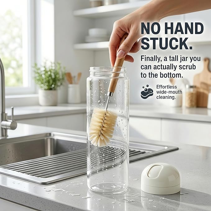 Glass Spaghetti Storage Jar with Twist & Pour Measuring Lid, 67 oz Tall Pasta Container, Borosilicate Glass Food Canister for Pantry Organization (White)