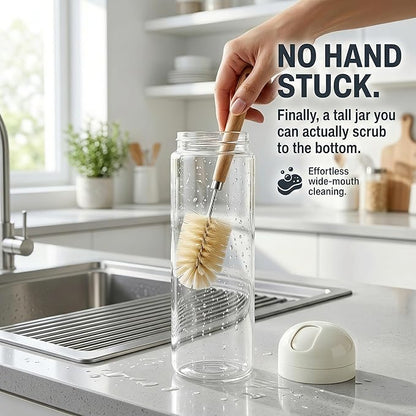 Glass Spaghetti Storage Jar with Twist & Pour Measuring Lid, 67 oz Tall Pasta Container, Borosilicate Glass Food Canister for Pantry Organization (White)