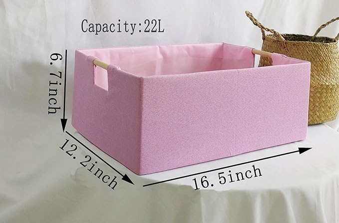 Storage Bin for Shelves Rectangle Closet Baskets Foldable Box with Handles Pink Shelf Baskets Toy Boxes for Home Office Car Dormroom