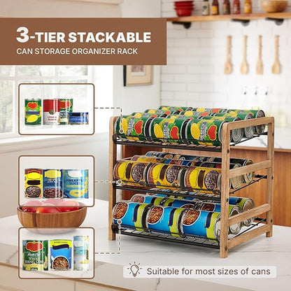 DGWJSU Can Organizer for Pantry 3-Tier, Can Storage Organizer Pantry, Soda Can Organizer, Holds up to 36 Cans Holders for Pantry, Cabinet, Countertop, Carbonized Brown