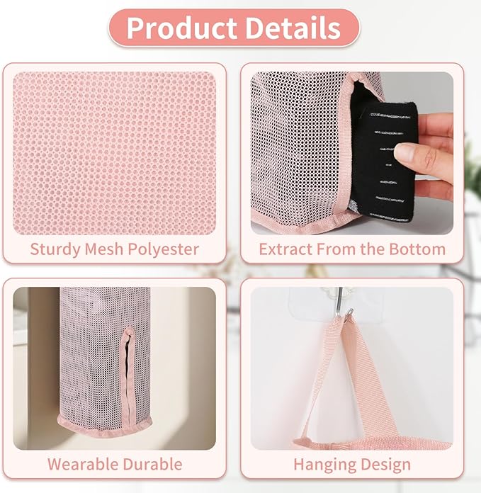 Hanging Sock Storage Bag,Wall Mount Multifunctional Bag,Sock Underwear Organizer,Hanging Closet Organizer,Saver Kitchen Storage Holder for Storing Socks Ties Plastic Bag 3PCS (Pink)