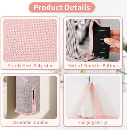 Hanging Sock Storage Bag,Wall Mount Multifunctional Bag,Sock Underwear Organizer,Hanging Closet Organizer,Saver Kitchen Storage Holder for Storing Socks Ties Plastic Bag 3PCS (Pink)