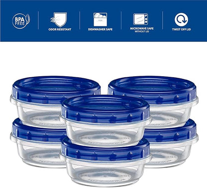 ELEGANT DISPOSABLES Twist Top Deli Containers Food Storage Containers Blue Screw on Lid Reusable Stackable Leakproof Airtight, pack of 20-8 oz containers