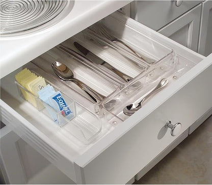 iDesign Plastic Drawer Organizer Bins - Storage for Kitchen, Bathroom, and Desk Drawers - Set of 3 - Clear