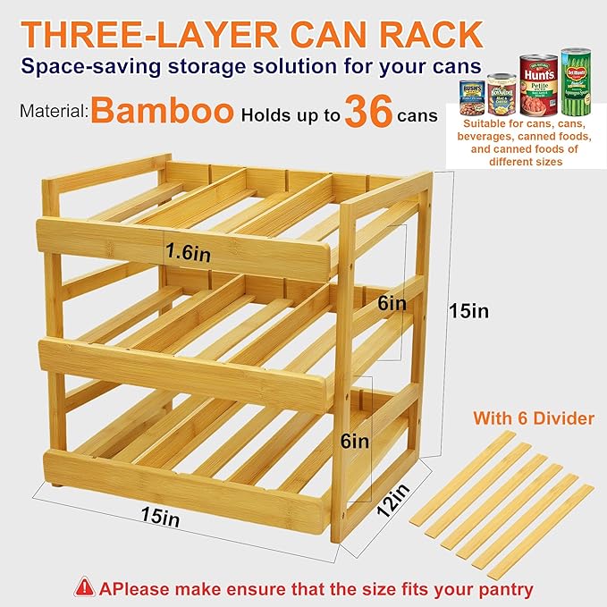 MinBoo Bamboo Can Organizer for Pantry - Stackable Can Dispensers for 36 Cans, Canned Food Storage, Pantry Shelf, Kitchen Cabinet or Countertop