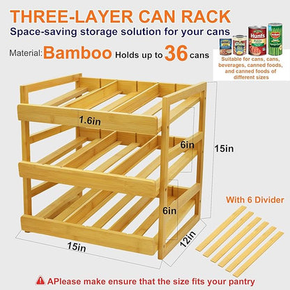 MinBoo Bamboo Can Organizer for Pantry - Stackable Can Dispensers for 36 Cans, Canned Food Storage, Pantry Shelf, Kitchen Cabinet or Countertop