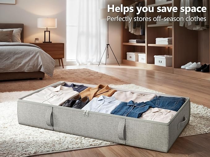 TidyCorner 2-Pack Under Bed Storage Containers, 6 Inches Tall Underbed Clothes Storage Organizer Bin with Sturdy Sidewalls/Bottom, Underbed Storage Bins 2 Storage Thin Bins