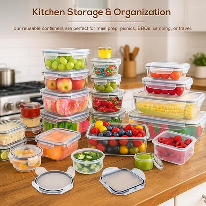 50 PCS Thicker Food Storage Containers with Lids, Clear Stackable Airtight Leakproof Reusable Plastic Meal Prep Container Set for Kitchen Storage/ Lunch, Fridge/ Microwave Safe with Labels&Pen