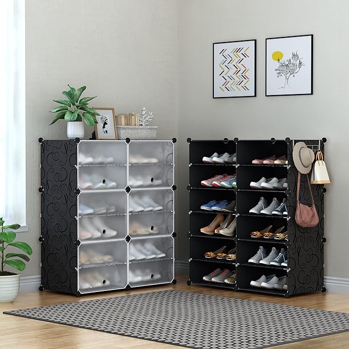 HOMIDEC Shoe Rack Organizer, 6 Tier Storage Cabinet 24 Pair Plastic Shoe Shelves for Closet Hallway Bedroom Entryway