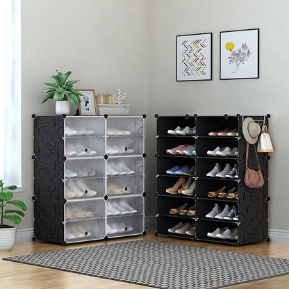 HOMIDEC Shoe Rack Organizer, 6 Tier Storage Cabinet 24 Pair Plastic Shoe Shelves for Closet Hallway Bedroom Entryway