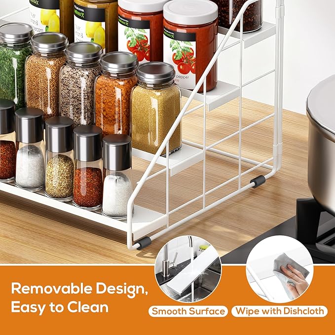 Spice Rack Organizer for Cabinet, 4 Tiered Spice Rack Organizer, Tiered Adjustable Spice Shelf for Kitchen (White-2Pcs)