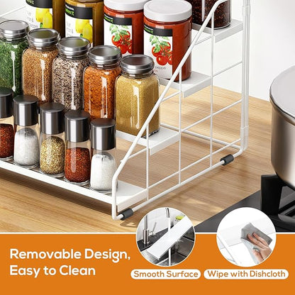 Spice Rack Organizer for Cabinet, 4 Tiered Spice Rack Organizer, Tiered Adjustable Spice Shelf for Kitchen (White-2Pcs)